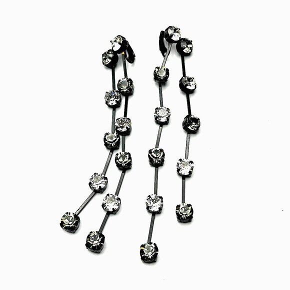 1980s KJL Couture Collection Rhinestone Drop Earrings—Clear & Smokey Gray — NWT - Picture 1 of 9